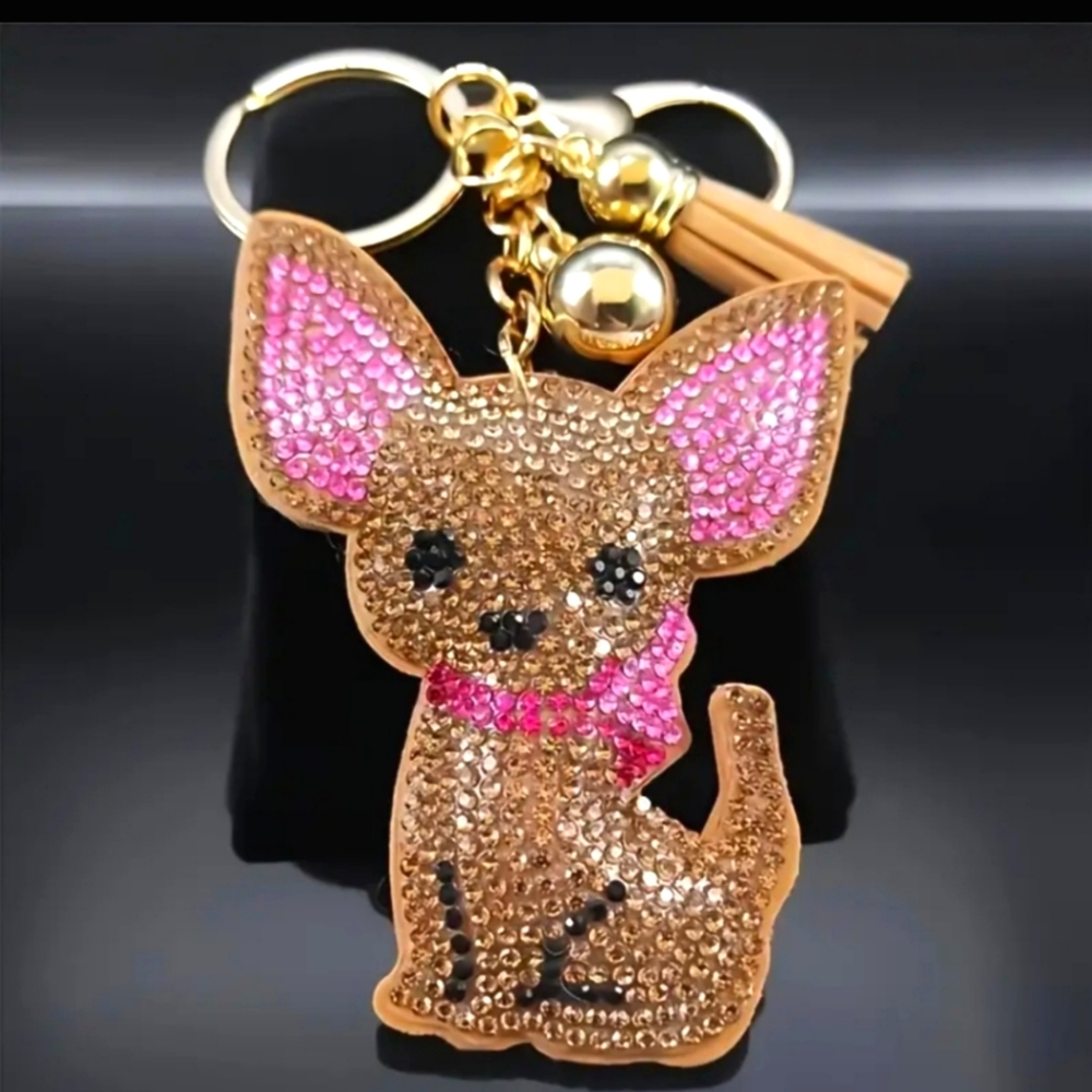 🌺Chihuahua Bag Charm Keychain Rhinestone Pink Accessories